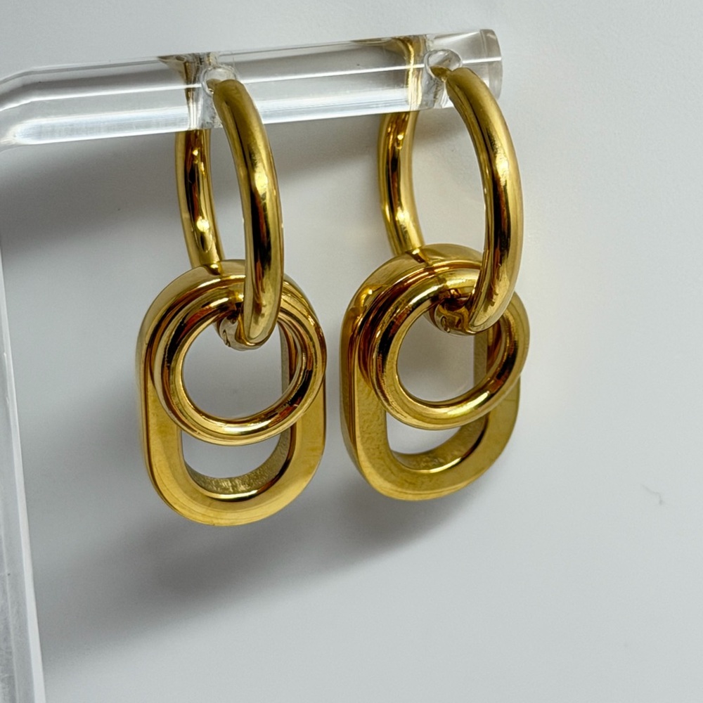 14k Yellow Gold electro filled Double dangle Earrings hoops